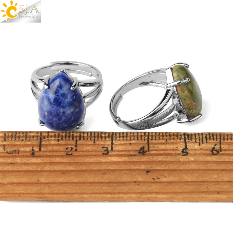 New European and American fashion simple natural stone water drop crystal ring opening adjustable ring jewelry wholesale trade