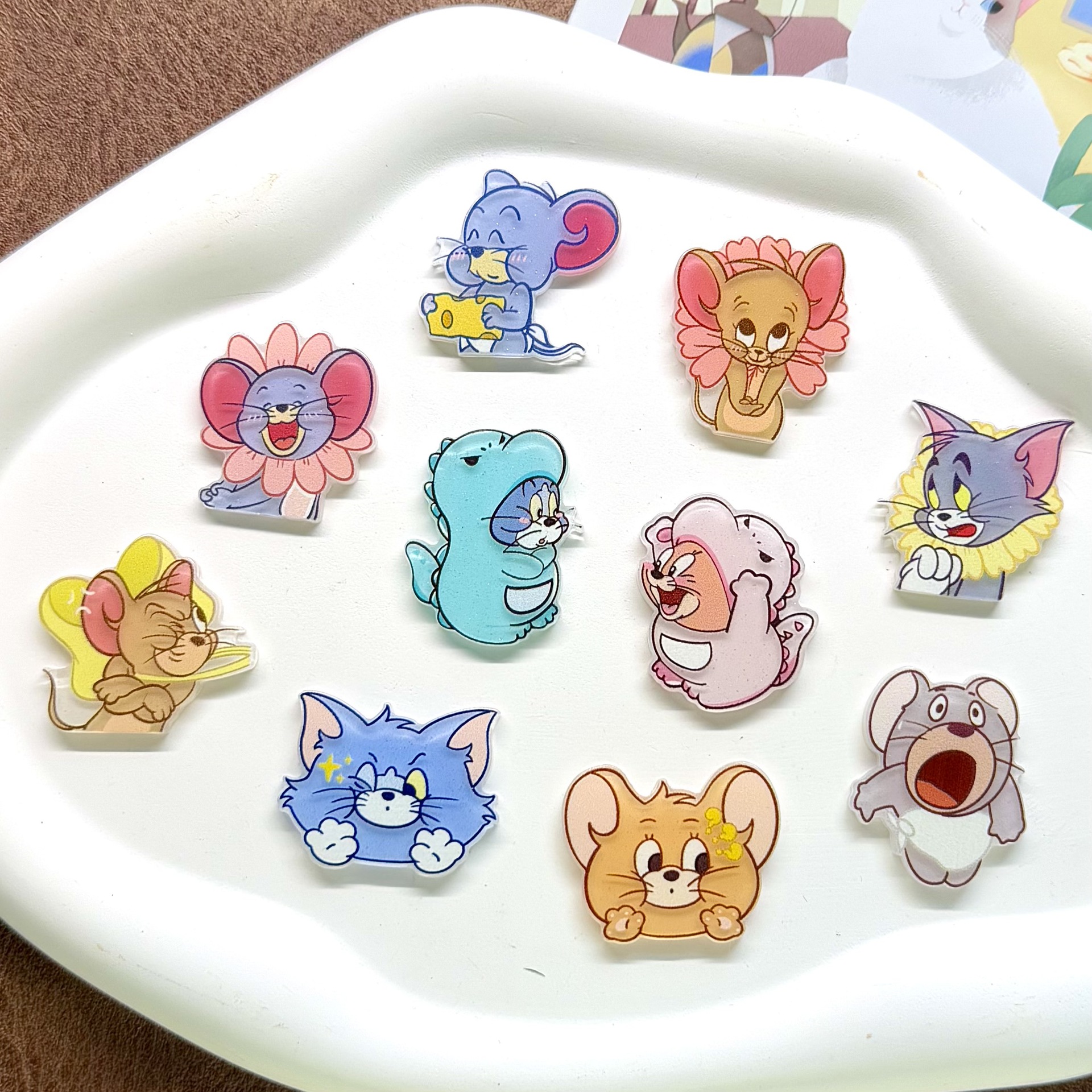 Акриловая милый мультяшный кот и мышь, DIY заколка, брошь, украшения для волос, мобильный телефон, аксессуары