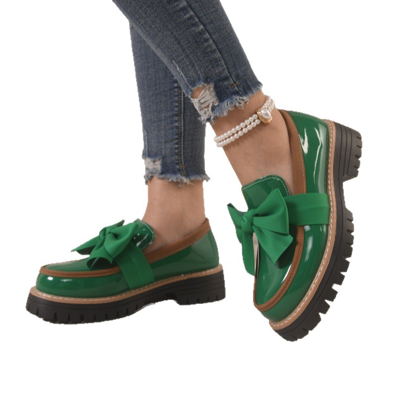 2026 Cross-Border Large Size 36-43 Loafers Women's Fashion Niche Bow Thick-Soled Retro Shoes Women's Wholesale