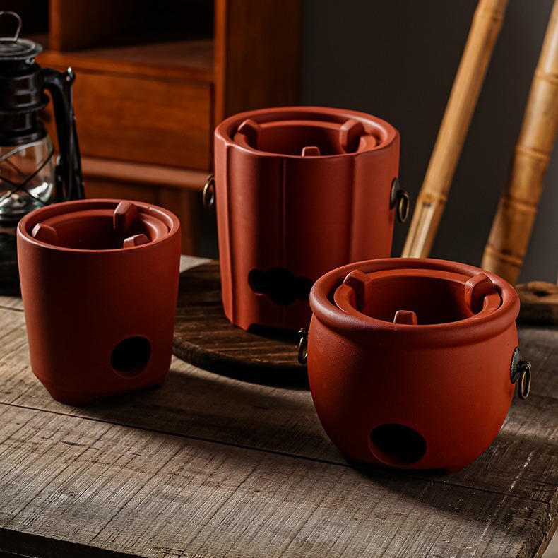 Handmade small charcoal stove red mud Kung Fu Tea stove olive carbon stove ceramic side handle pot Chaoshan Chinese retro stove tea boiling