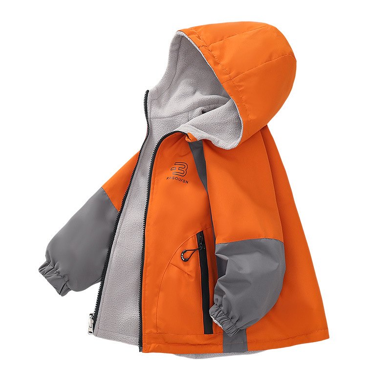 Children's Clothing Boys' Fleece-Lined Reversible Jacket Kidsren's Jacket Spring & Fall Contrasting Color Reversible Waterproof 2025 New Trend