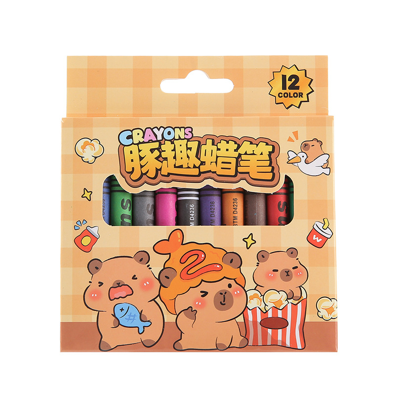 Children's Cute Cartoon Stationery 12-Color Mini Capybara Crayons Kindergarten Students Graffiti Primary School Students Gifts
