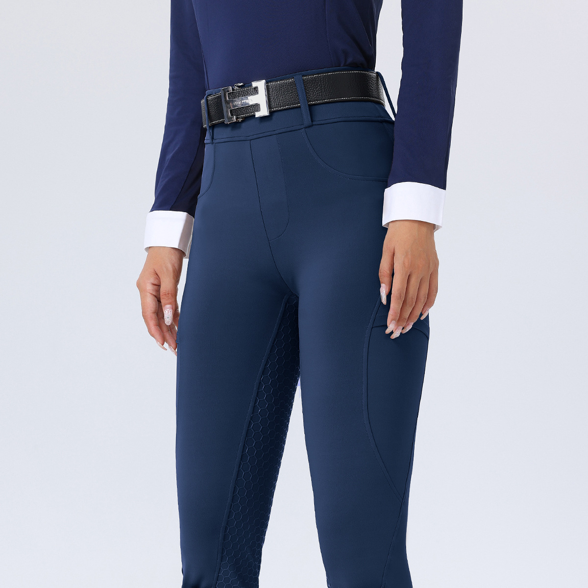 Amazon European and American Full Seat Silicone Non-Slip Equestrian Pants Women's Stretch Tight High Waist Abdominal Riding Pants with Pocket