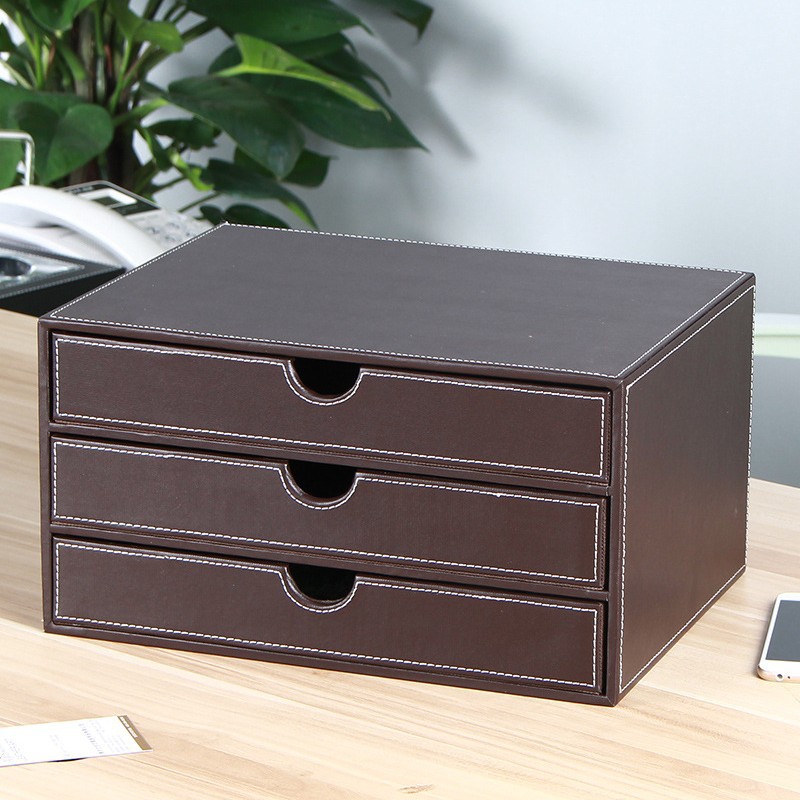 Креативный кожаный шкаф для хранения, органайзер для счетов, A4 кабинет для документов, кожаный трехъярусный офисный файловый шкаф