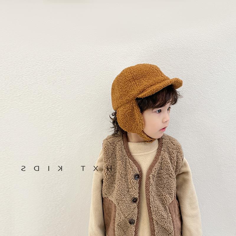 Ins South Korea Baby Solid Color Lamb Wool Lei Feng Cap Children Aged 1-4 Wear Duck Tongue Hat in Autumn and Winter 2022