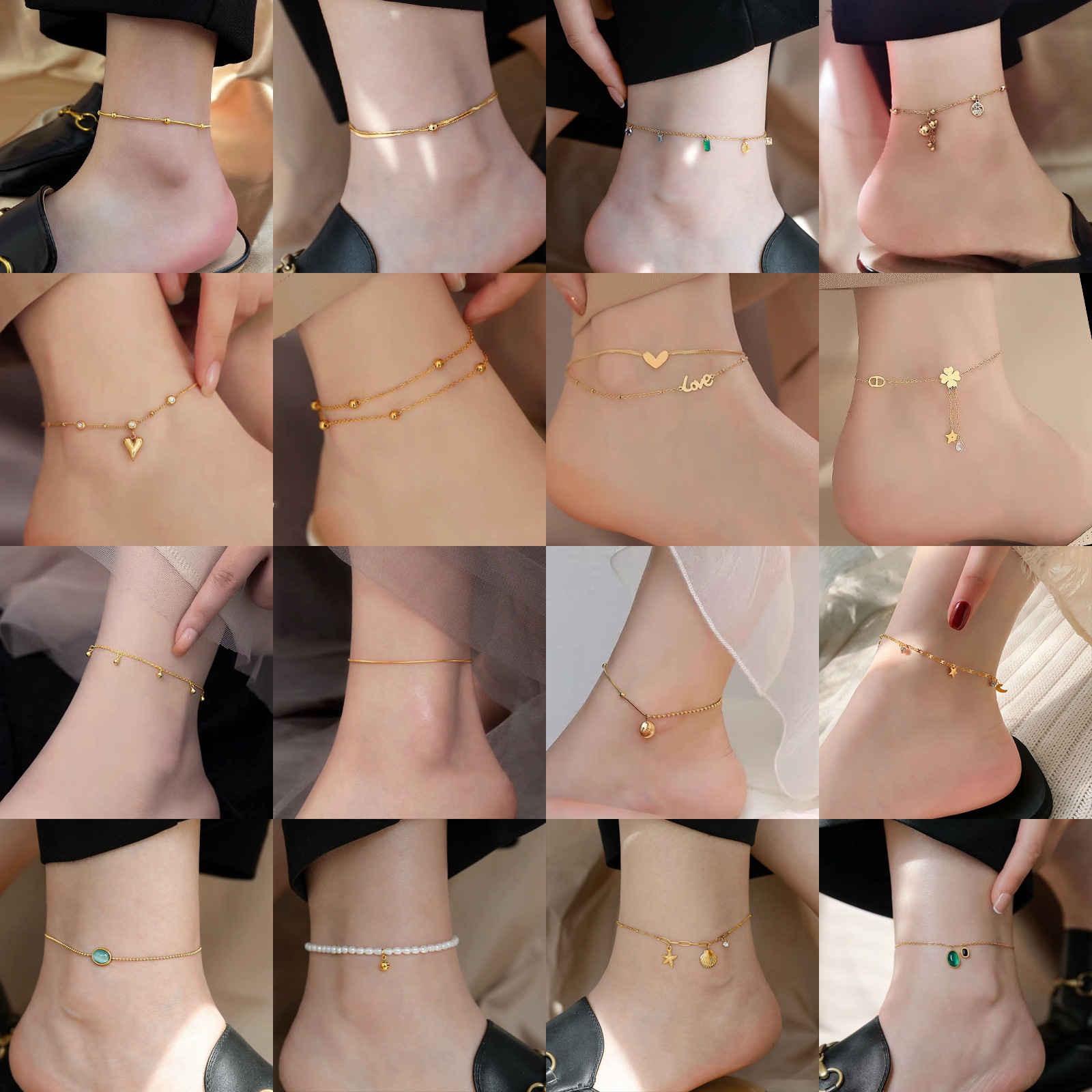 Модный двусторонний браслет из титана, двухслойный, 18K позолота, не тускнеет, легкая роскошная цепочка для ног