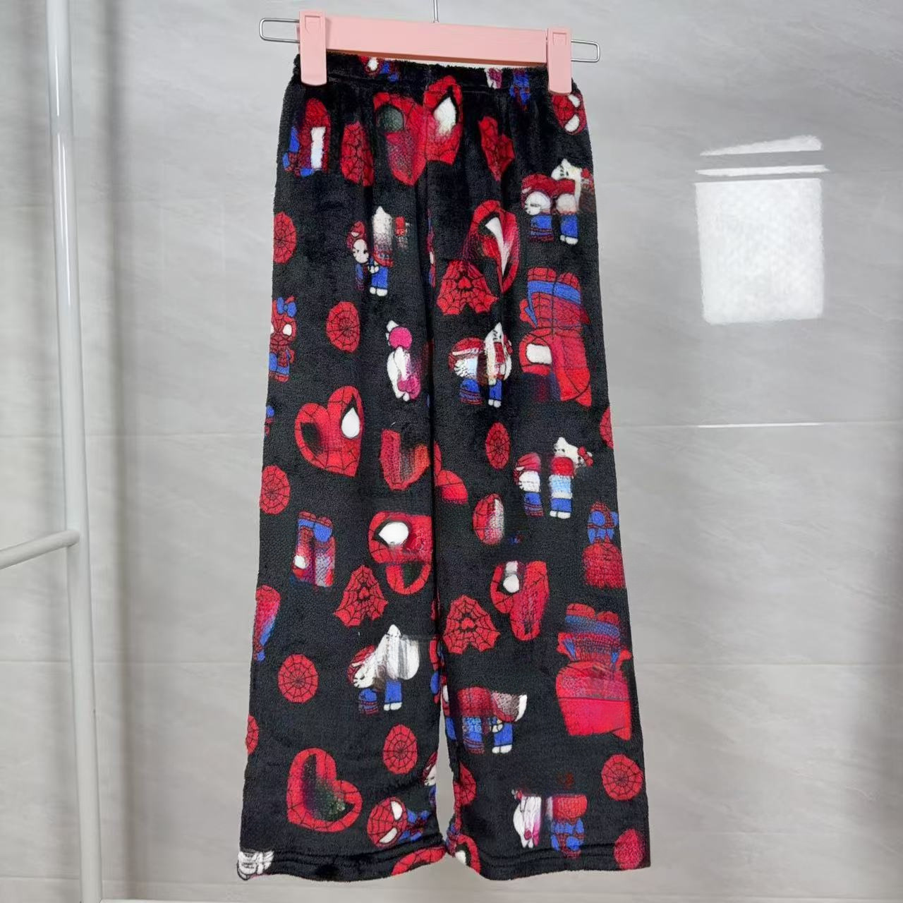 Halloween Cartoon Kt Cat Flannel Pajama Pants for Women, Autumn and Winter Fleece-Lined Warm Casual Home Kitty Pajama Pants Trendy