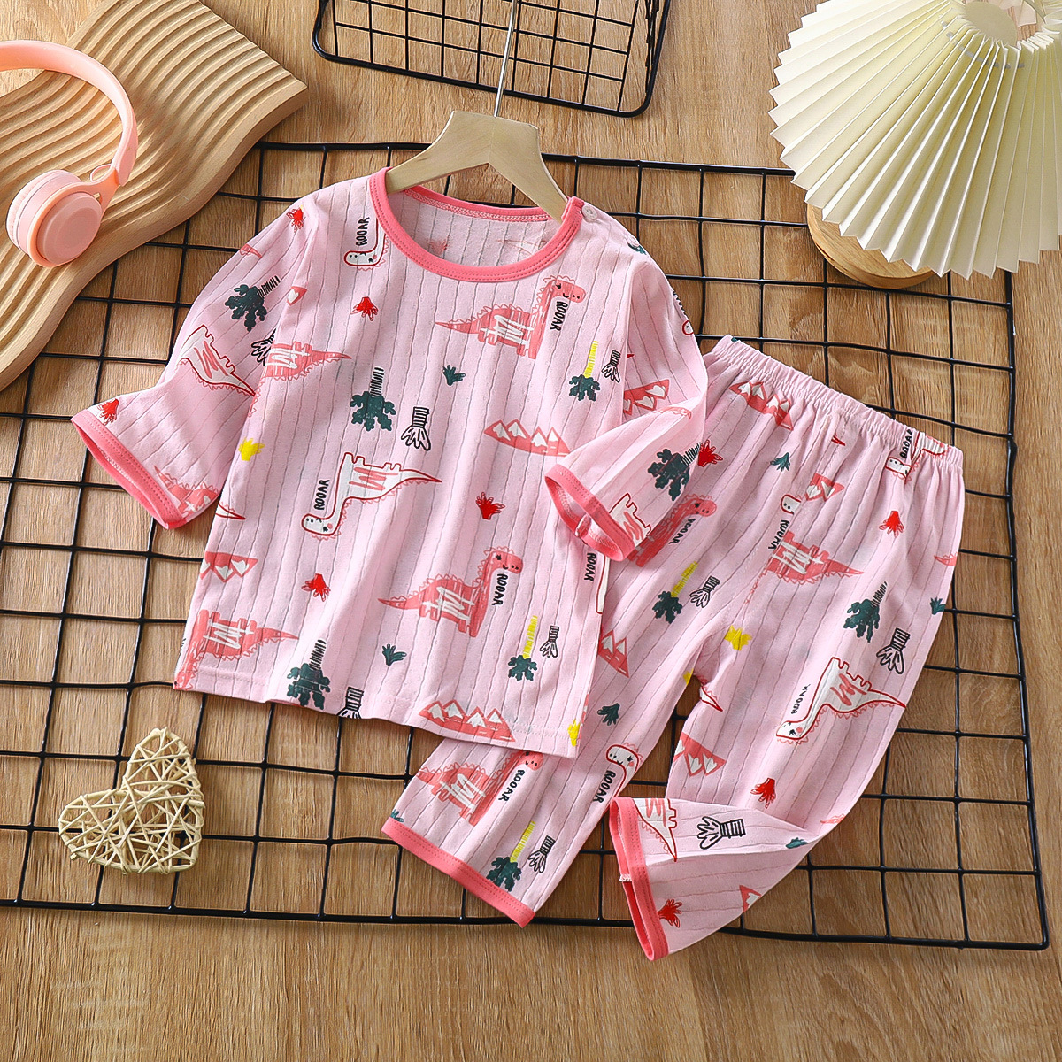 2025 New Children's Cotton Home Clothes suit Summer Long Sleeve Pajamas Thin Air-conditioning Clothes Men's and Women's Children's Clothing