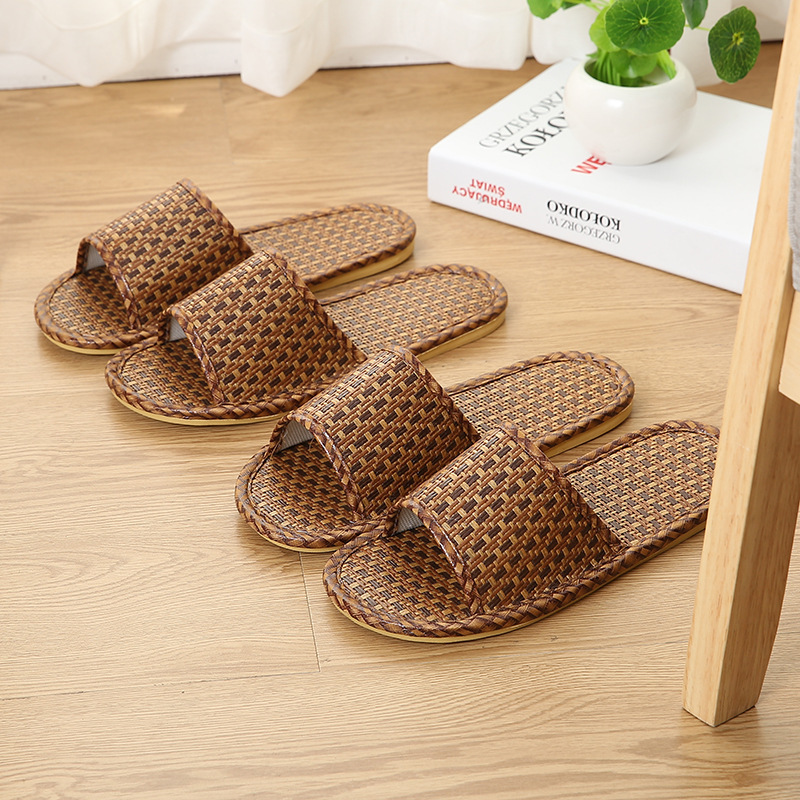 Summer Linen woven slippers women's home rattan indoor non-slip wear-resistant floor soft bottom men's home slippers