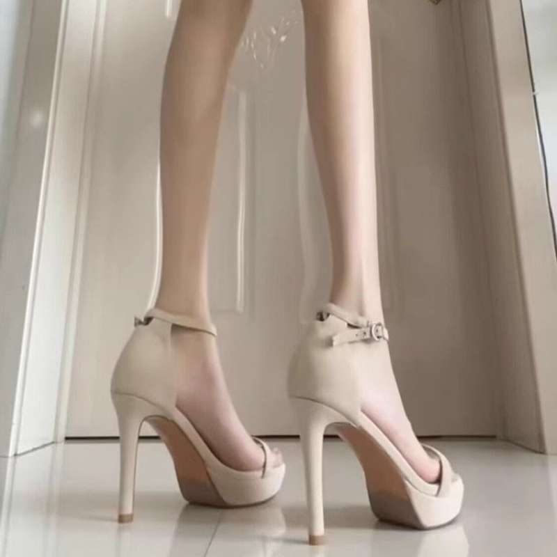 Silver One-Strap Sandals for Women 2025 Summer New Sexy Waterproof Platform Open-Toe 10cm Super High Heels Stiletto Heels