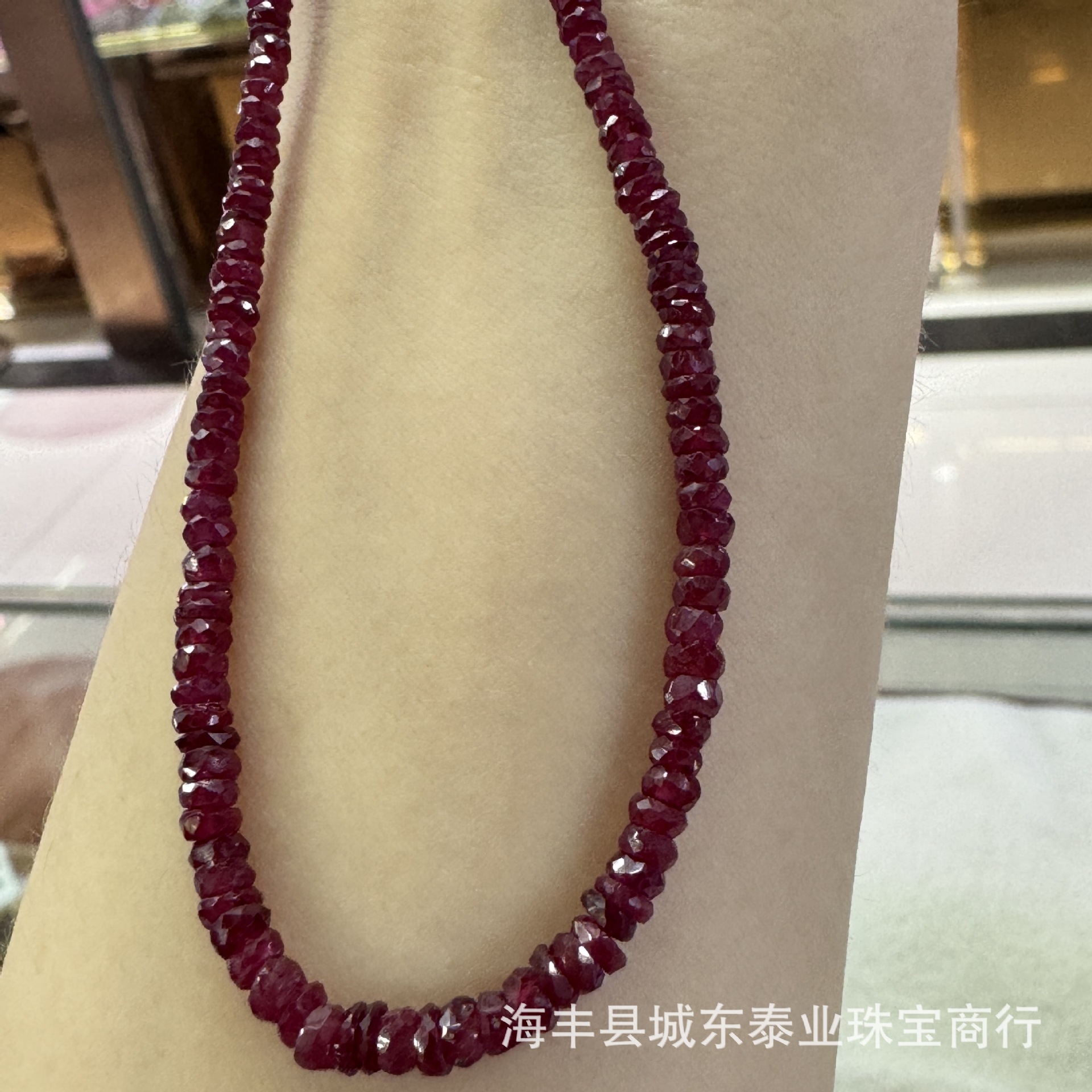 Factory wholesale ruby cut surface abacus beads long chain necklace ruby cut angle surface imported pigeon blood red treasure