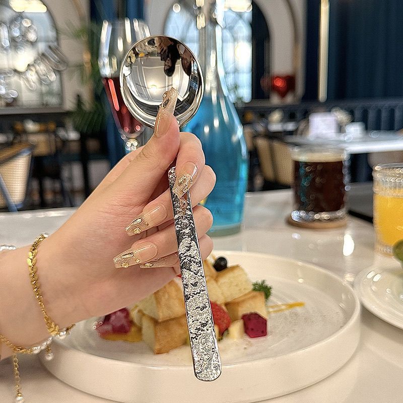 Ice Pattern Spoon Thickened Stainless Steel Household Adult Rice Spoon Long Handle Spoon for Eating Western Food Soup Spoon Student Spoon Spoon