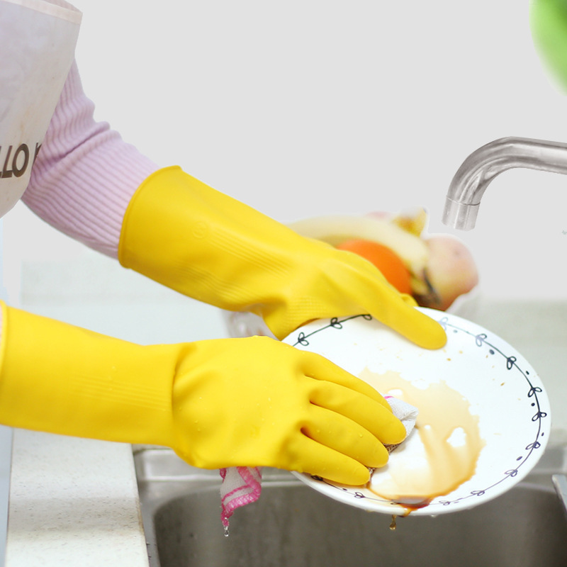 Rubber gloves rubber waterproof cleaning thickened household kitchen female dishwashing laundry household durable rubber beef tendon latex