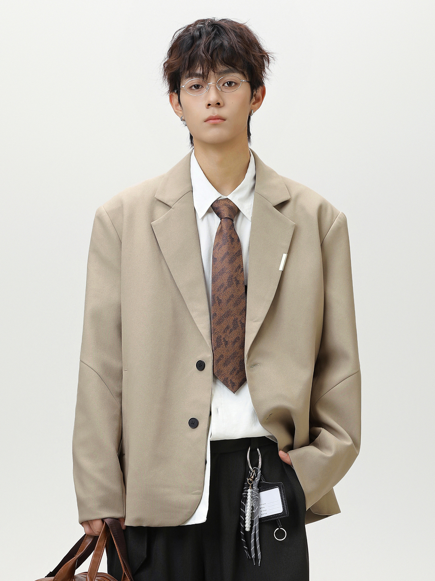 Split and Spliced Design Casual Suit, New Autumn Trendy Brand, Loose Fit, High-End American Retro Blazer Q