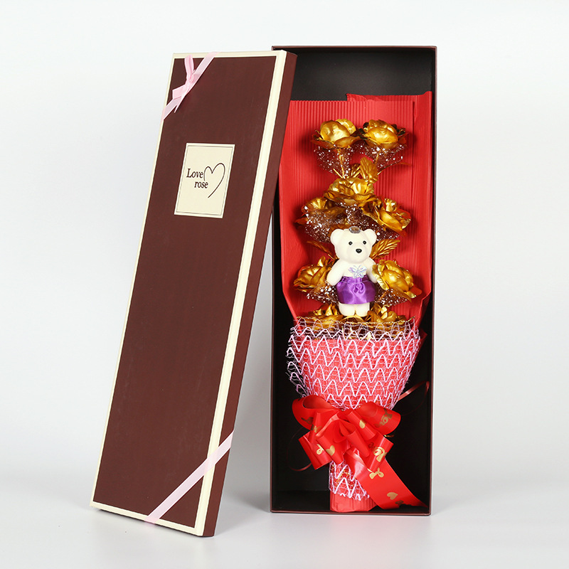 24K Gold Foil Rose Gold Plated Rose Gift Box Tanabata Valentine's Day Mother's Day Gift Not Withering Gold Foil Flower