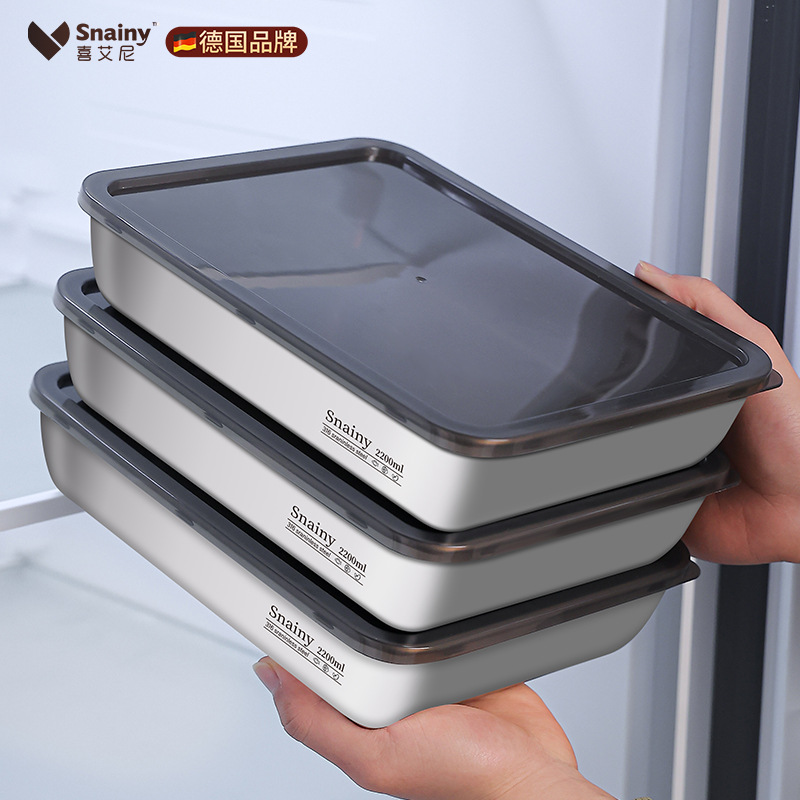 316 Stainless Steel Square Plate Food Grade Preparation Plate Rectangular Tray with Lid Box Large Deep Plate Thickeneded Square Basin