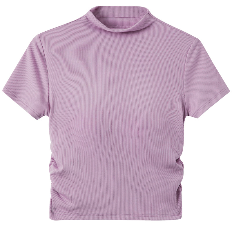 Cup one-piece women's summer with chest pad turtleneck bottoming slim-fit navel short shoulder top elegant outer wear