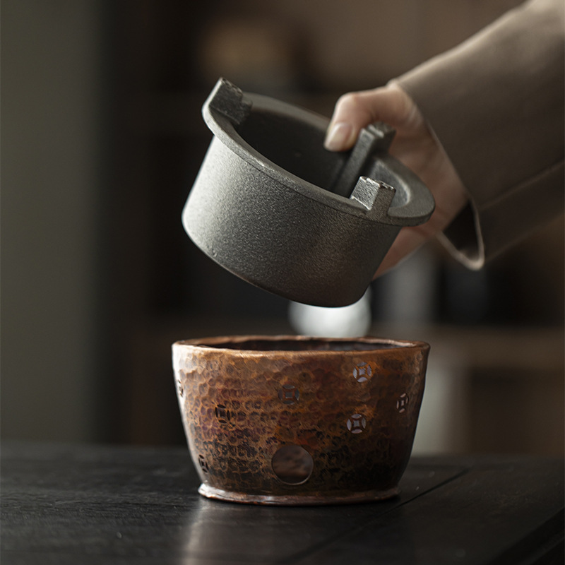 Copper Hammer Pattern Alcohol Stove Carbon Stove Encircled Stove Household Carbon Stove Tea Room Tea Ceremony Tea Maker Warm Tea Stove