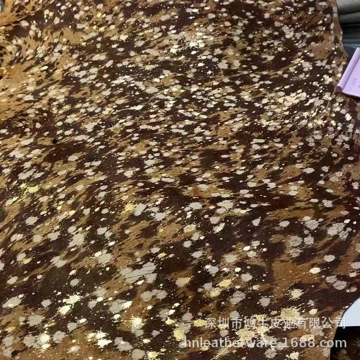 Floral Bronzing Silver Top Layer Horse Hair Cow Fur One-Piece Clothing Shoes Boots Bag Genuine Leather Printed Horse Hair Fabric