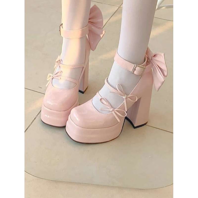 Youfei Pure 2025 Original Bow Mid-Heel Waterproof Platform Lolita Shoes Cute Sweet Color Soft Girl Japanese Style Style Shoes