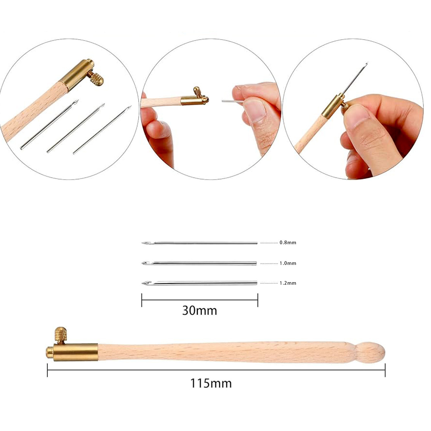 Multi-Specification Replaceable Hook Head French Embroider Beech Crochet Handmade Embroider Reverse Embroider Tool Crochet Tool Set