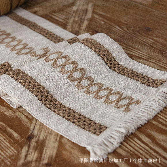 American Retro Cotton and Linen Dining Table Cross-Border Woven Coffee Table Table Flag Tablecloth Tassel Simple Striped Decoration Light Luxury Scandinavian