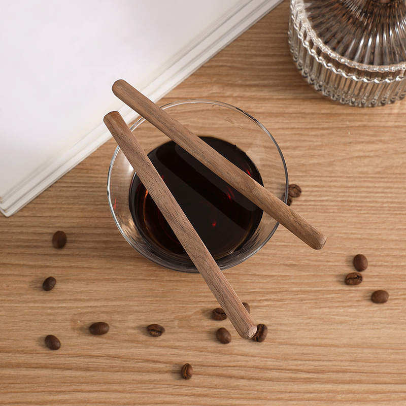 Paint-Free and Wax-Free Accessible Luxury Round Handle Black Walnut Coffee Stirring Stick Baking Dumplings Ready for Sale Wholesale with Printable Logo