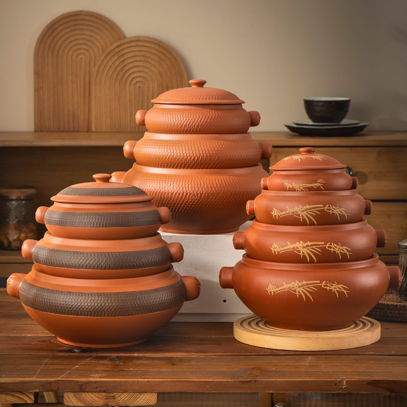 Yunnan Jianshui Steam Pot Steam Casserole Pot Steam Pot Chicken Household Gas Pot Ceramic Steamer Non-Purple Pottery Sand Jumping Knife Commercial