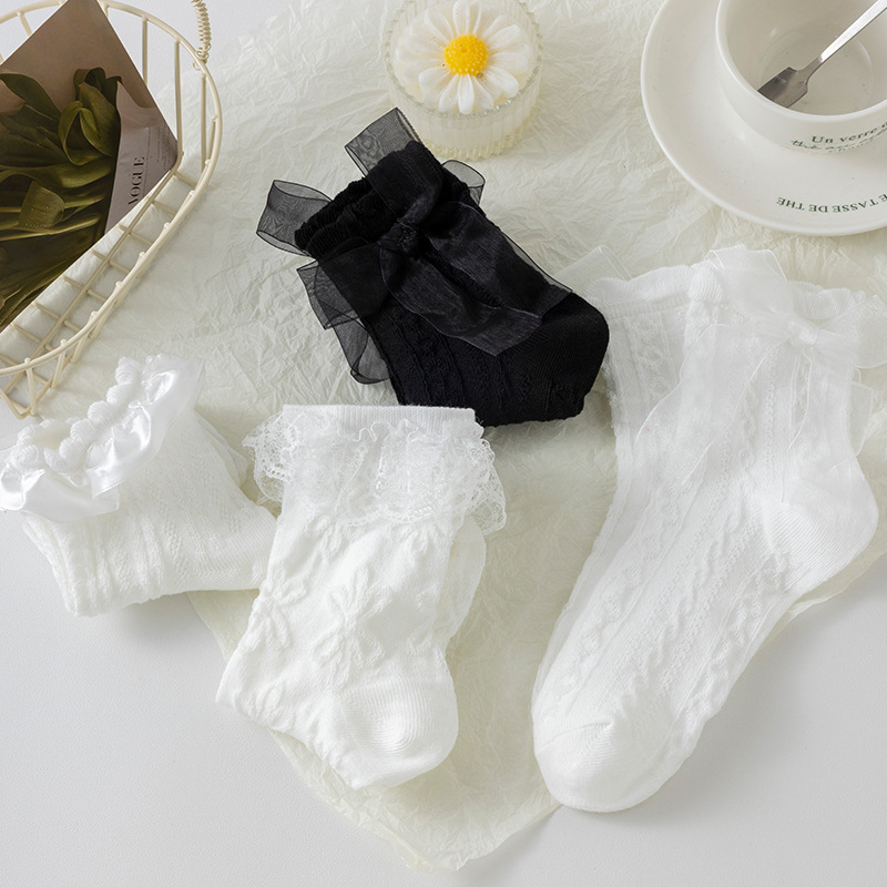 Casual White Bow Lace Socks Women's Mid-Calf Socks Summer Thin Japanese Style Sweet Lolita Lace Jk Socks
