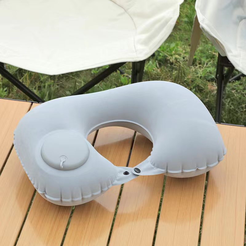 Pvc Flocked U-Shaped Push-Type Inflatable Pillow Portable Travel Neck Pillow Airplane Pillow Outdoor Neck Pillow Lightweight
