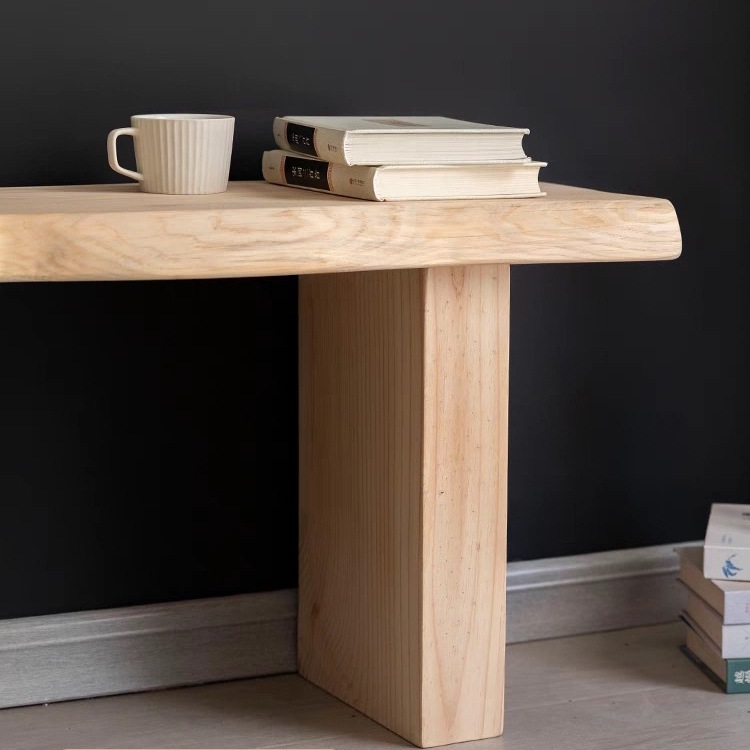 Nordic Solid Wood Natural Edge Long Bench Seating Area Stool Retro Bed End Bench Light Luxury Internet Celebrity Log Bench Dining J^