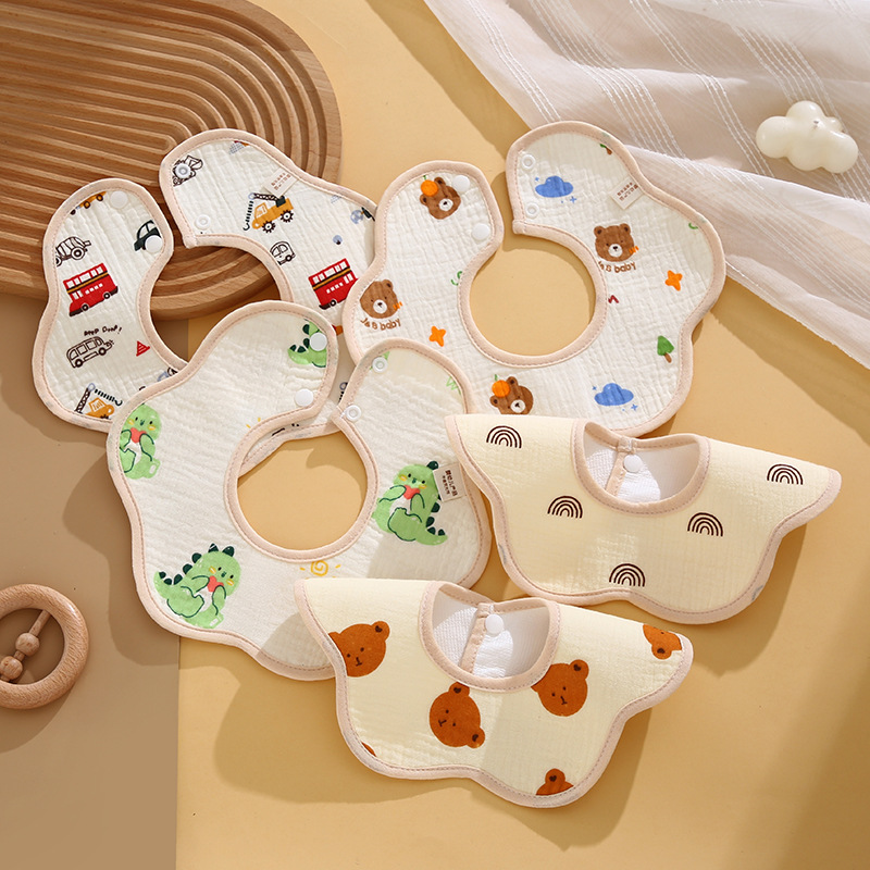 saliva towel crepe waterproof class a newborn baby petal bib cotton autumn and winter children's eating cartoon bib