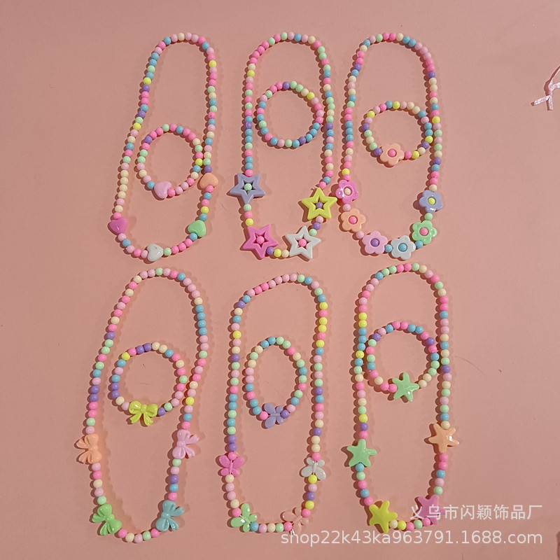 Набор детских украшений: ожерелье и браслет в корейском стиле с цветами для девочек, оптовая бижутерия из Иу