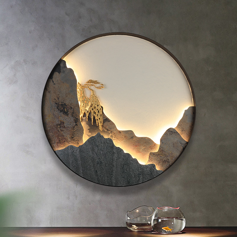 Cross-Border Dropshipping Entrance Wall Lamp Living Room Sofa Background Lamp Tea Room Stereo Landscape Rock Plate Decorative Painting Led Wall Lamp