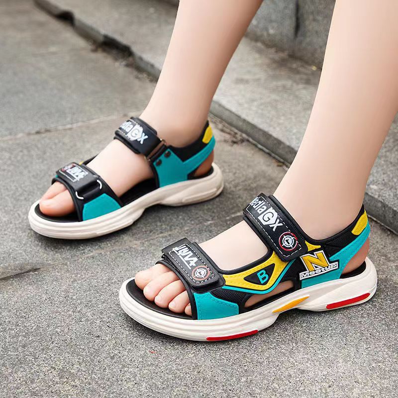 Wholesale Boys Velcro Sandals Summer Beach Shoes Medium and Large Children's Sports Shoes Baotou Anti-Collision Children's Sandals