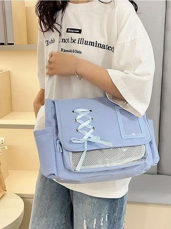 Japanese-Style Original Canvas Bag Transparent Shoulder Bag Crossbody Bag College Style Versatile Simple Large-Capacity Messenger Bag