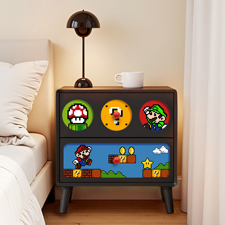 Solid Wood Bedside Table Home Bedroom Mario Bedside Table Creative Design Cartoon Children's Room Bedside Storage Cabinet
