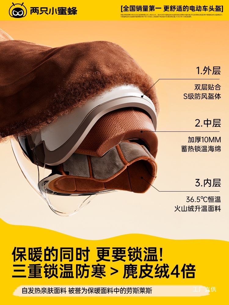 Two Little Bees 3C Certified Electric Motorcycle Helmet Men's and Women's Winter Warm Full-Face Helmet 2025 New Safety Helmet