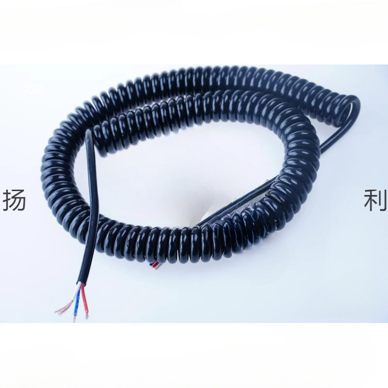 Spring Wire 2-Core 3-Core 4-Core Pu Telescopic Spiral Cable National Standard Copper Core Cable Black High Elastic Power Cord