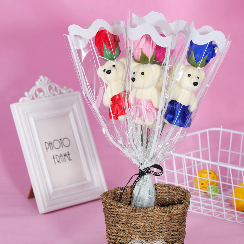 Cross-Border New Single Bear Soap Flower for Ladieswear's Day, Small Rose Flower Gift for Mom on Valentine's Day, Teacher