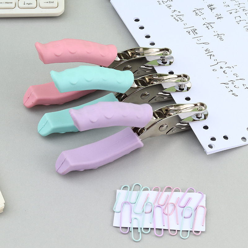 Hole Punching Machine Cross-Border Direct Supply Round Single Hole Punch Macaron Coated Punching Pliers Loose-Leaf Manual Punching Artifact