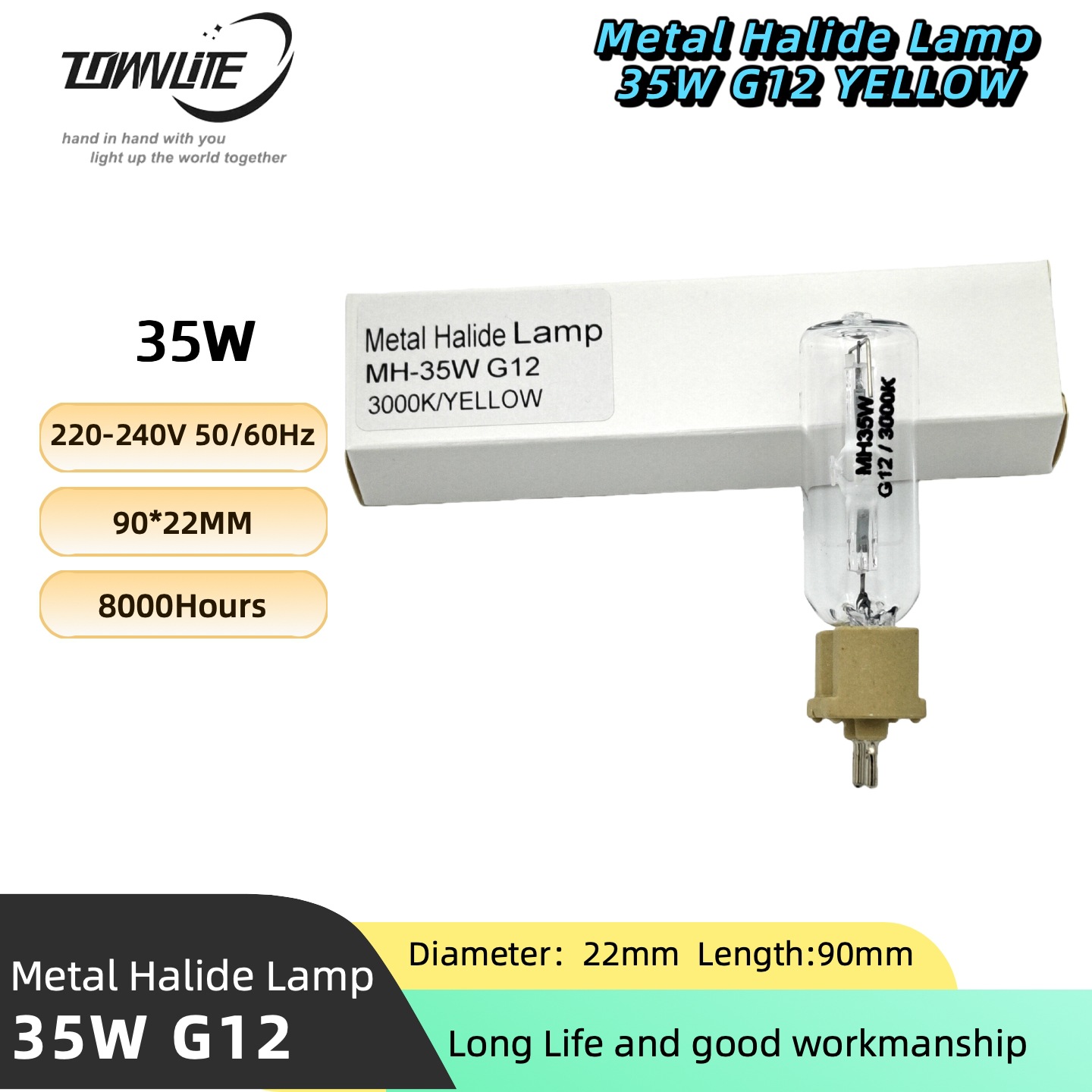 Engineering-Specific High-Efficiency Metal Halide Lamp Spotlight Bulb Single-Ended G12 35W 3000K Warm Color Spotlight