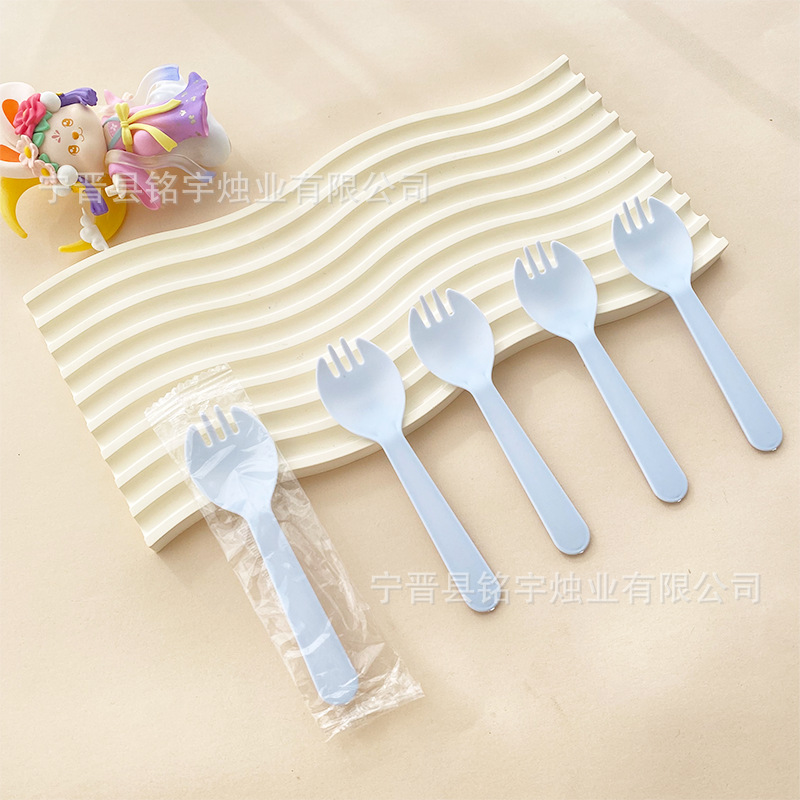 Cake Frosted Thickened Disposable Independent Spoon Fruit Spoon Fork Dessert Ice Cream Plastic Fork Packaging Wholesale
