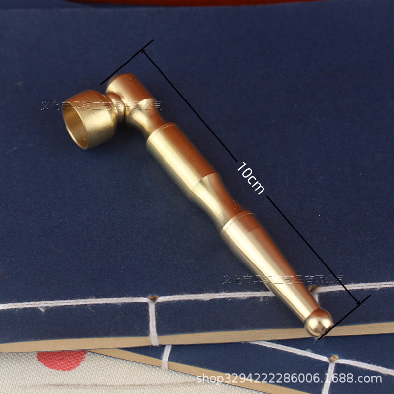 Brass Pipe Short Cigarette Flap Portable Old-fashioned Copper Cigarette Rod with Filter Core Dry Cigarette Dual-purpose Multifunctional Brass Pipe