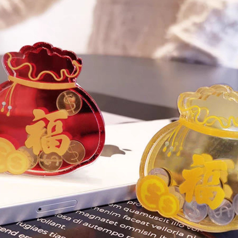 Mobile phone holder quicksand money bag finger buckle New Year lucky bag support frame multi-functional adhesive phone case Universal