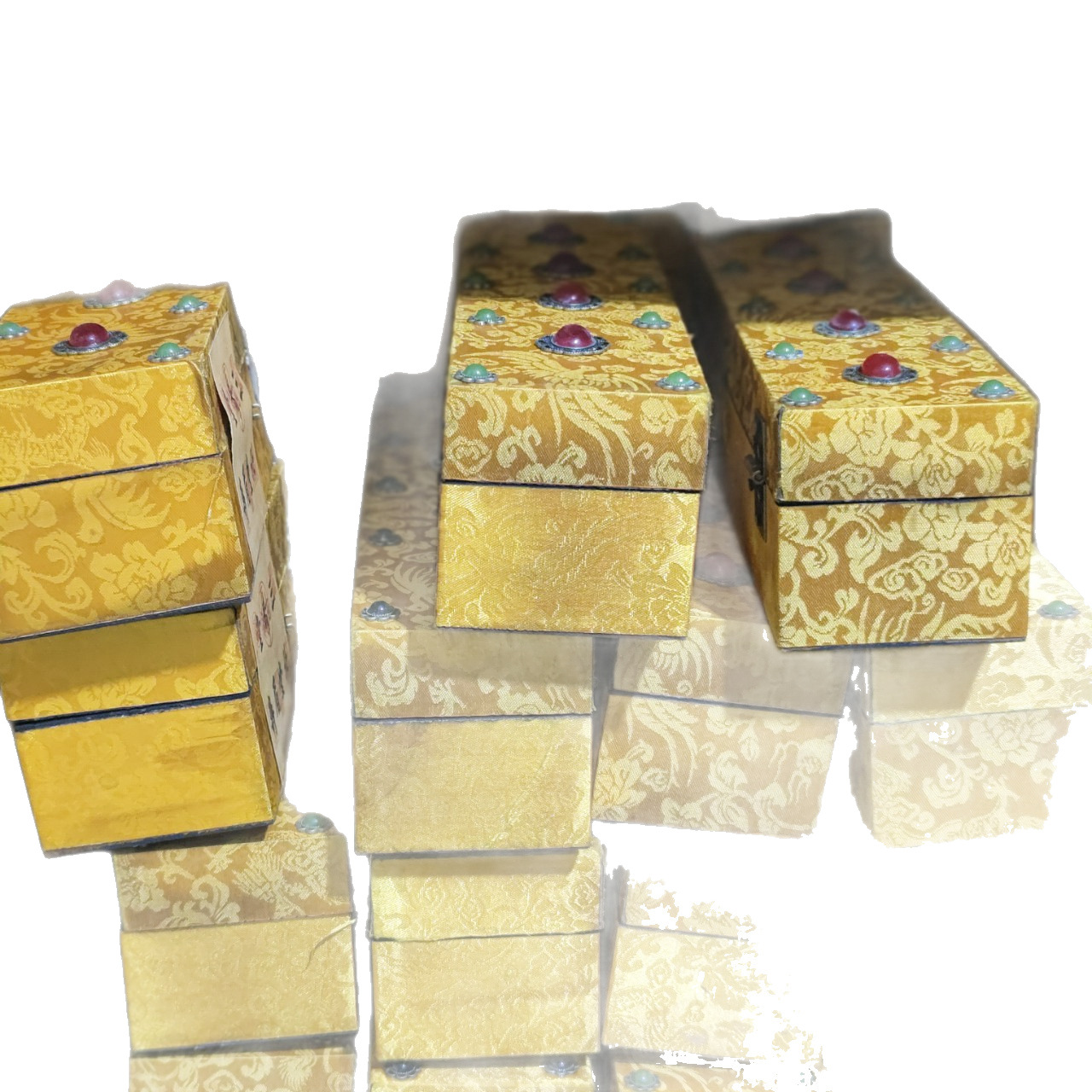 Yellow Beaded Brocade Box Wooden Box Blind Box Calligraphy and Painting Antique Crafts Antique Calligraphy and Painting Collectibles