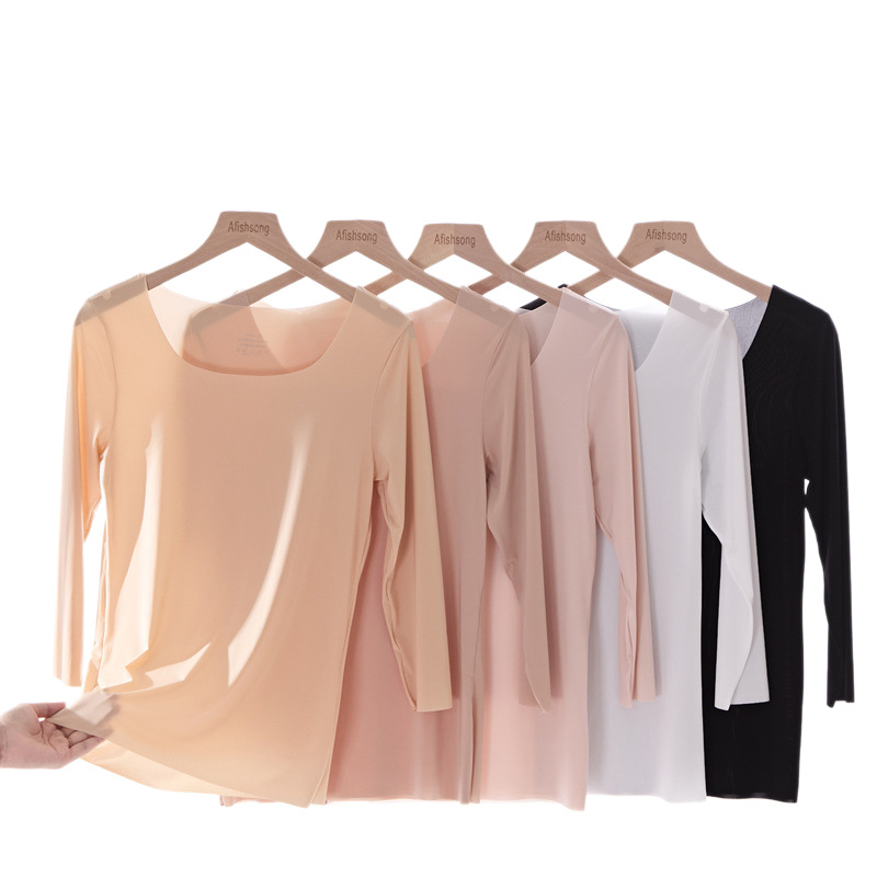 Liquid Foundation Three-Quarter Sleeve Invisible Anti-Exposure Base Shirt Round Neck Hanfu Inner Ultra-Thin Invisible Base Shirt Anti-See-Through Shirt