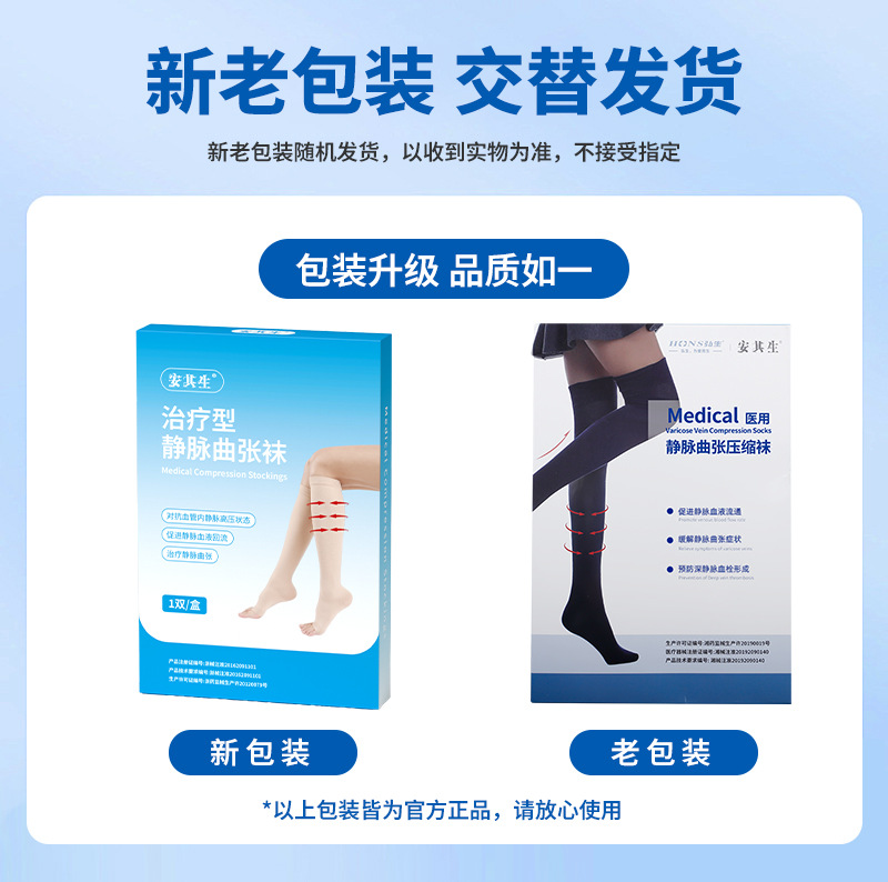 Medical varicose veins elastic socks for women and men's medical pressure two-level anti-thrombotic pantyhose with exposed toe and ankle