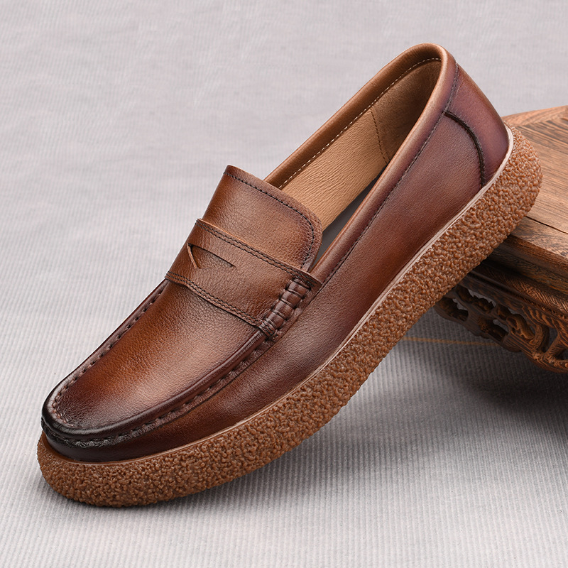 Новый стиль мужские слипоны из натуральной кожи верхнего слоя легкие дышащие универсальные модные лоферы