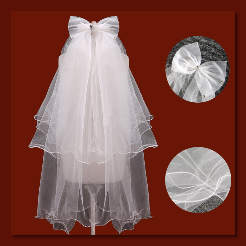 Большая бант-фата для свадьбы, короткие фото аксессуары с камнями